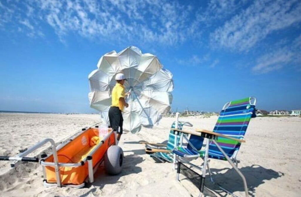 Beach Caddy Jersey Shore services include delivery and setup of beach cart, beach chairs, and umbrellas.