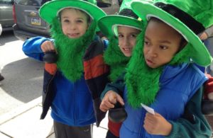 There little boys dressed as St. Patrick's Day leprechauns in Narberth