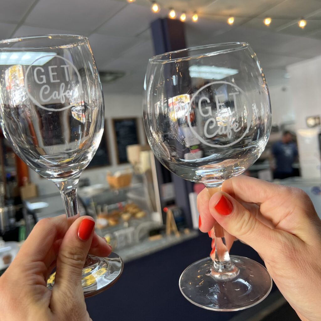 GET Cafe wine glasses for the Galentine's Girls Night Out