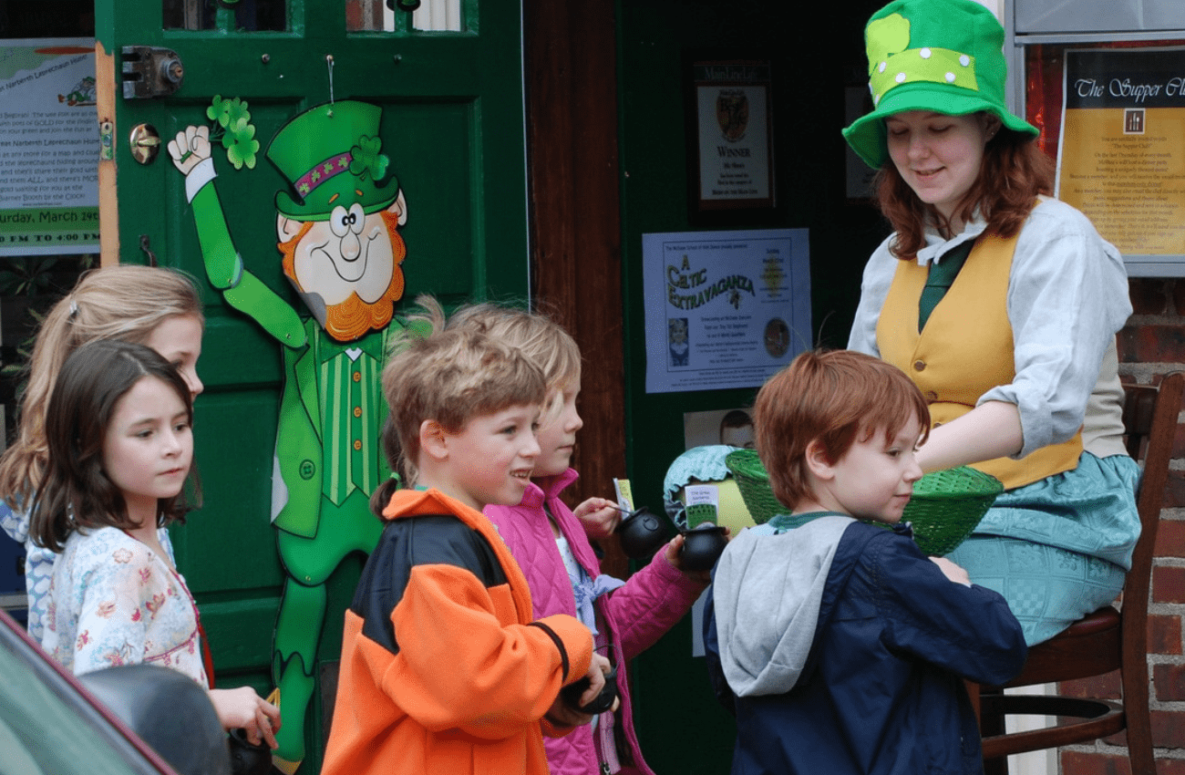 Children in Narberth celebrate St. Patrick's Day with the Great Leprechaun Hunt.