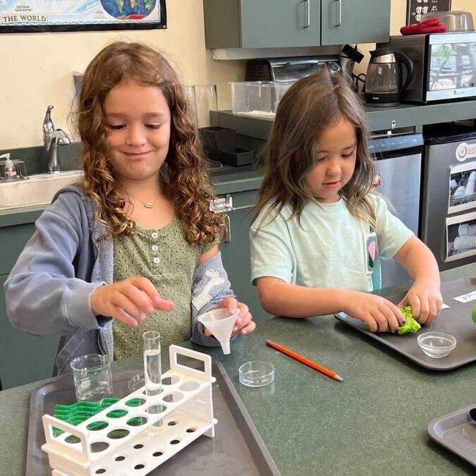 Gladwynne Montessori students doing a science experiment