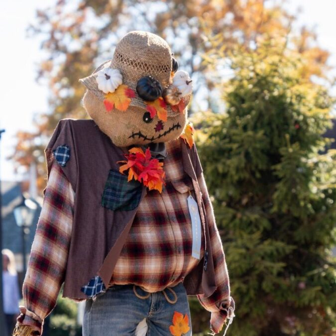 A classic scarecrow with a flannel shirt is part of Peddler's Village fall festival