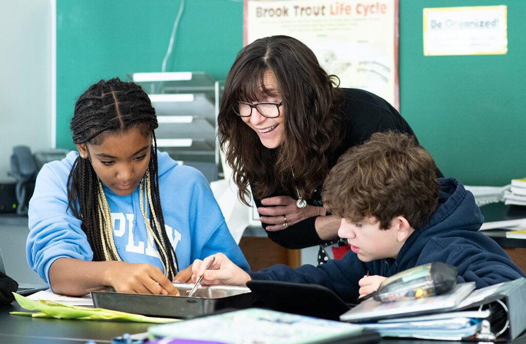 Shipley students and teacher in a science classroom