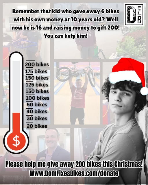 Fundraising goal meter for Dom Fixes Bikes