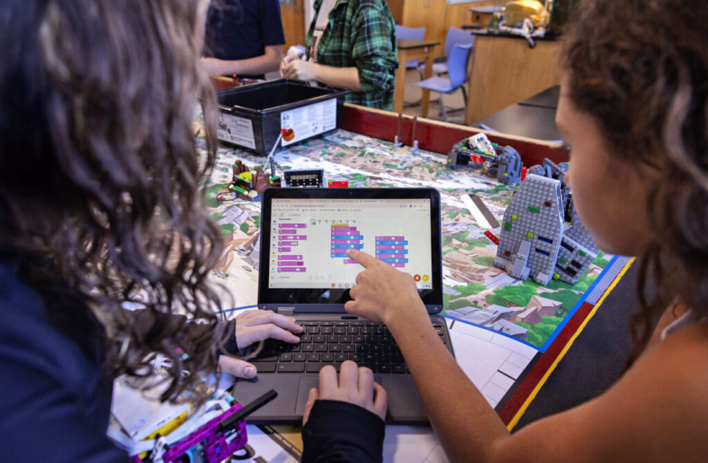 View of the computer screen while students at Friends Central work on a robotics project