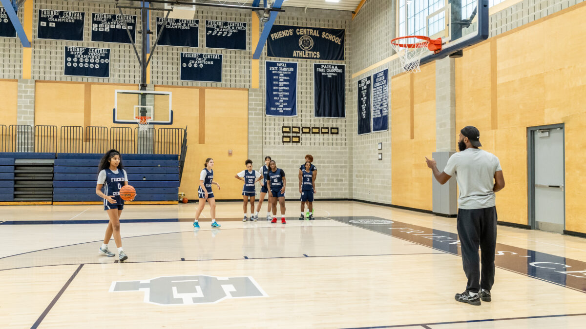Friends' Central School basketball team practicing