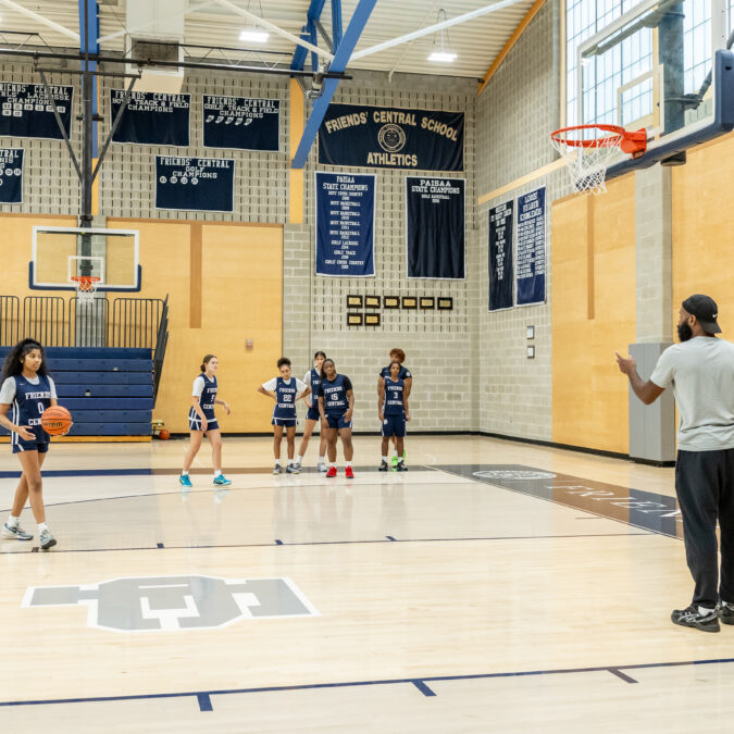 Friends' Central School basketball team practicing