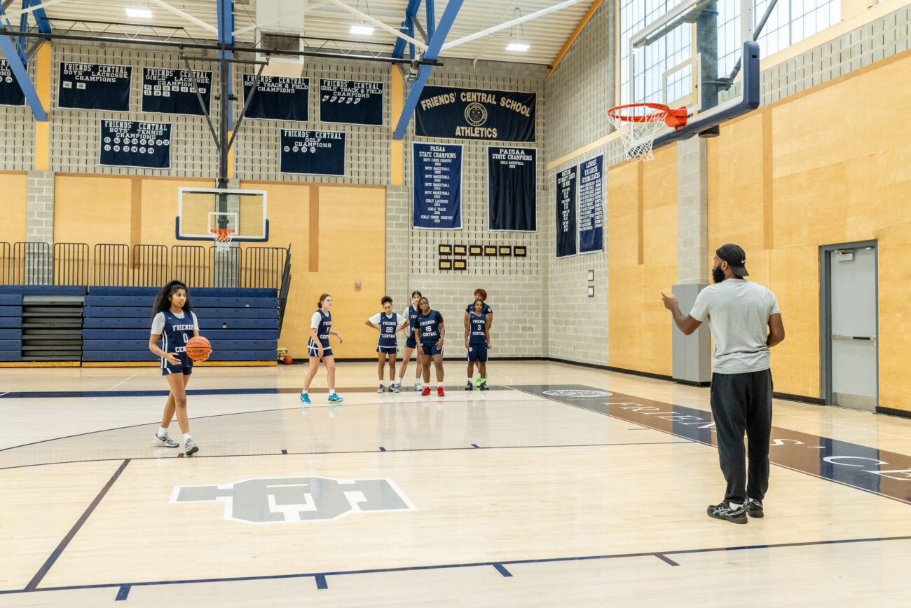 Friends' Central School basketball team practicing