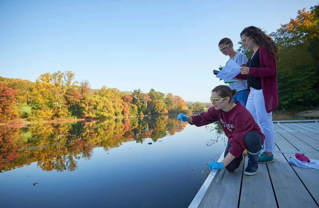 Westtown School students conducting water safety testing in an on campus pond