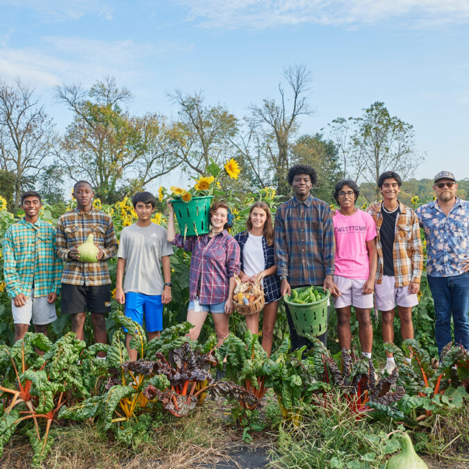 Westtown school students showcasing their garden and farming haul