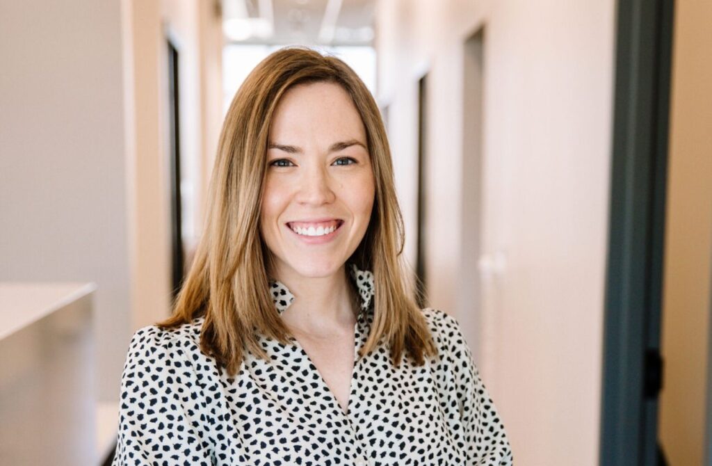 Dr. Emily Funk in her orthodontic office.