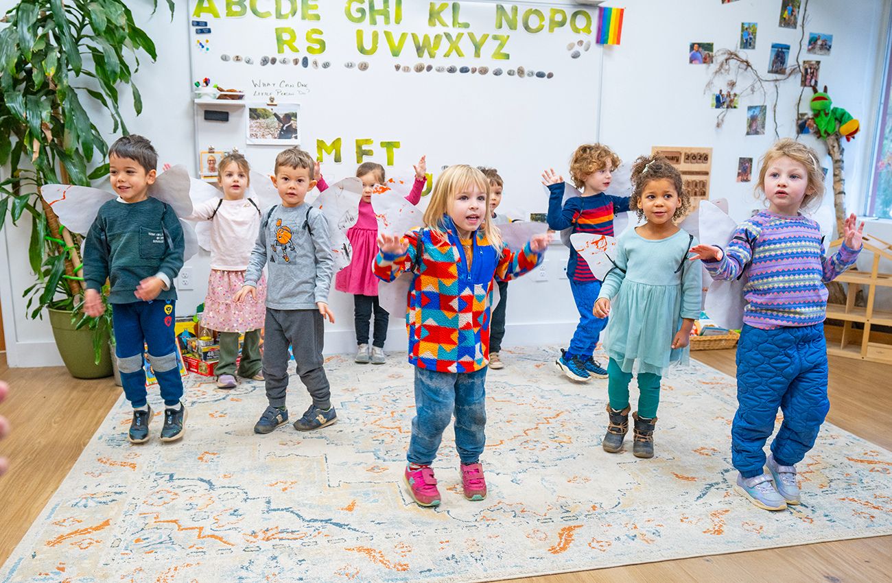 A group of little children on a classroom carpet in the Friends' Central Lower School
