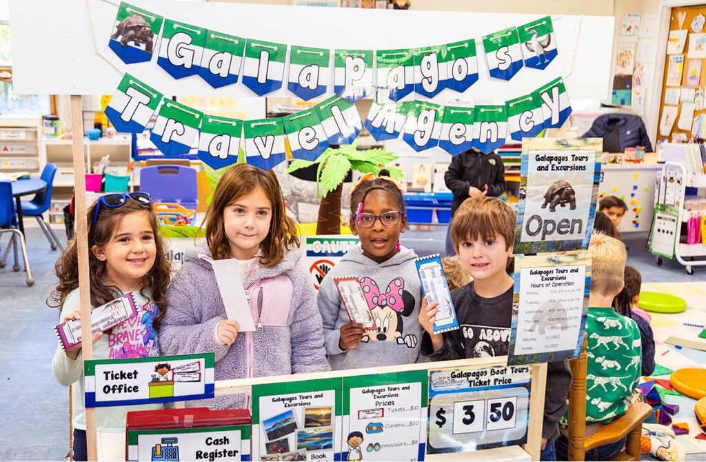 Lower School children in a thematic learning classroom project at Friends' Central.