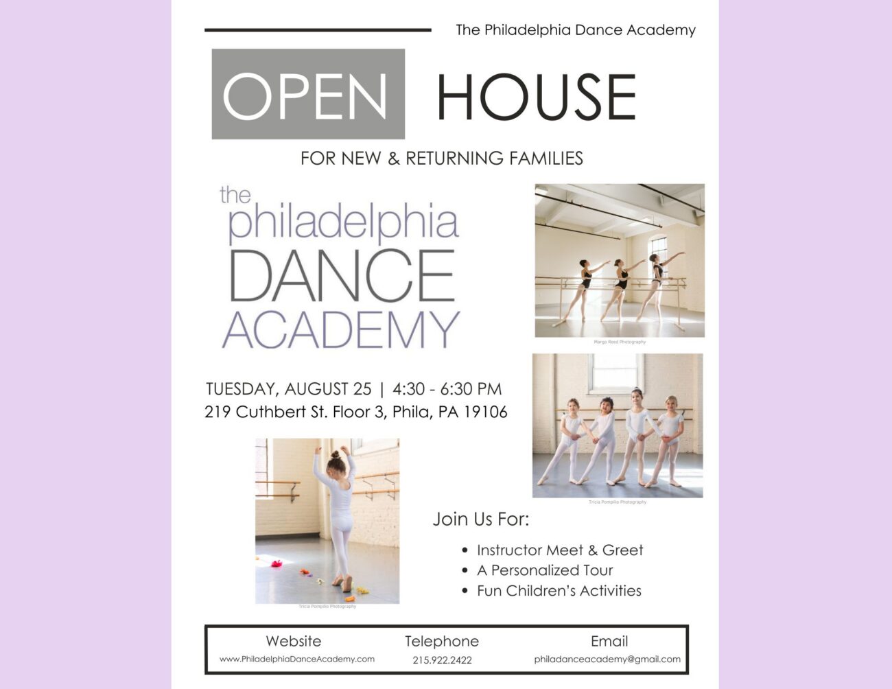 Philadelphia Dance Academy Open House Flyer